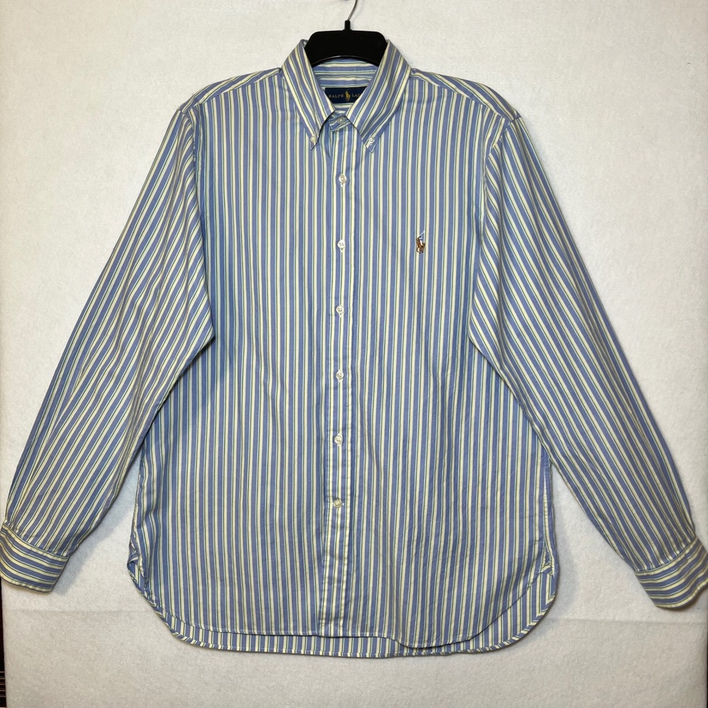 Ralph Lauren Blue Yellow Stripe Oxford Coastal Preppy Y2K Shirt Men 16 40/41